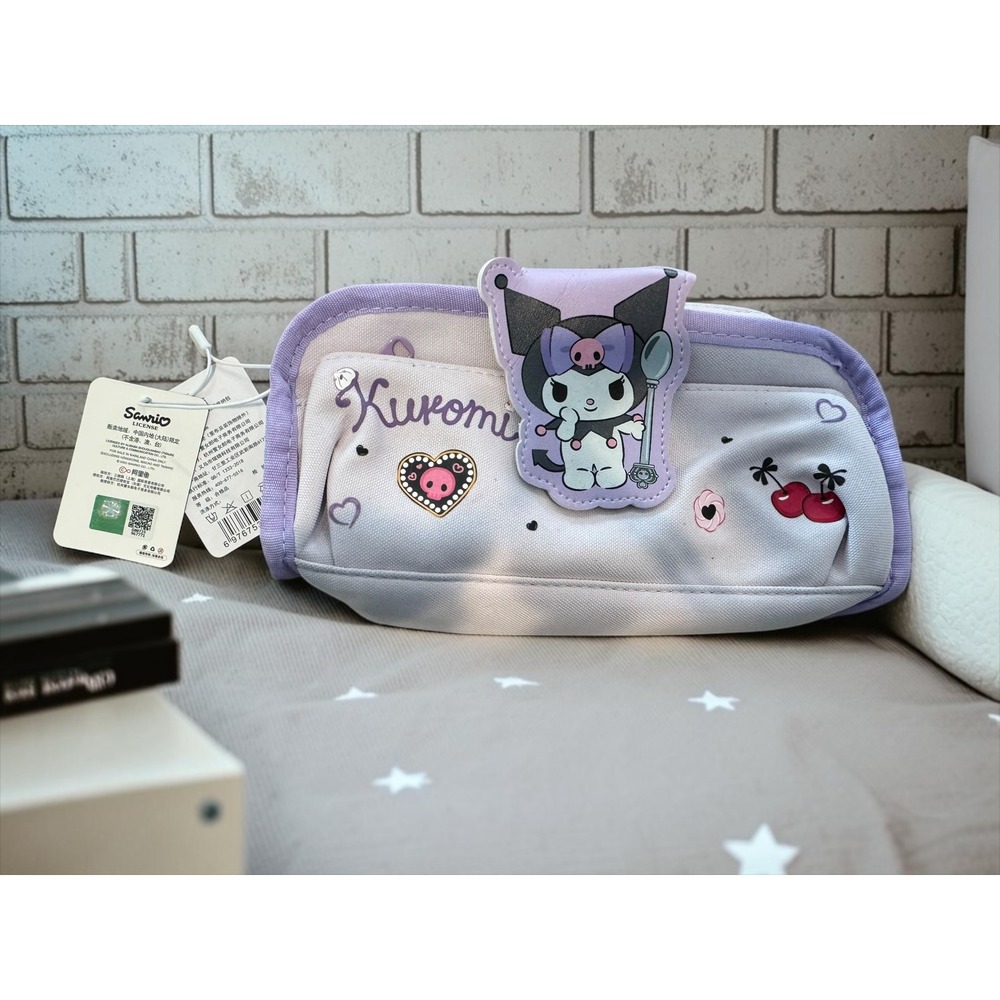 Sanrio Kuromi Pencil Case Makeup Pouch Purple White Triple Layer Organizer New